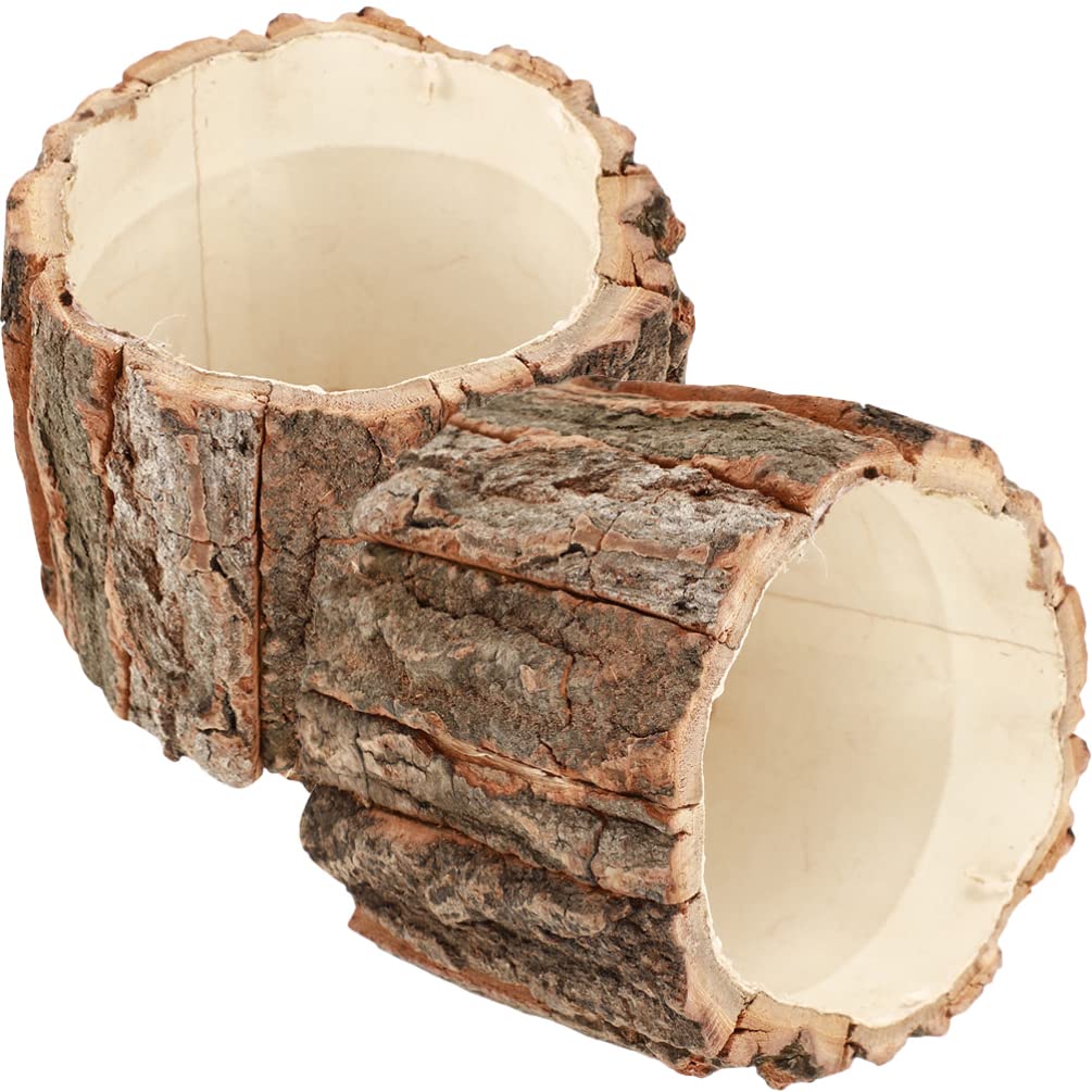 GANAZONO Rustic Wood Bark Flower Pot 4.72X4.72X3.94 Inch Waterproof Succulent Planter Indoor Outdoor Farmhouse Decor Set of 2