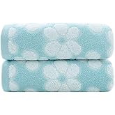 Pidada Hand Towels Set of 2 Floral Pattern 100% Cotton Soft Absorbent Decorative Towel for Bathroom (Blue)