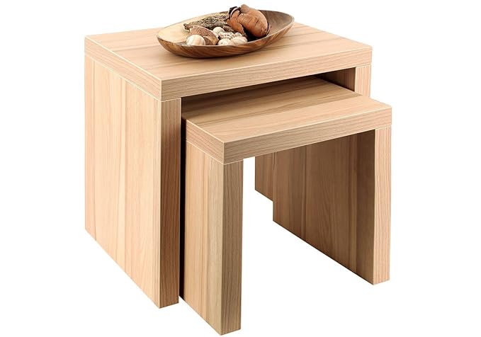 levandeo 2 Satztisch Kernbuche 44x36cm Höhe: 44cm - Deutsche Herstellung Keine Montage! Fest verleimt! Couchtisch Beistelltis