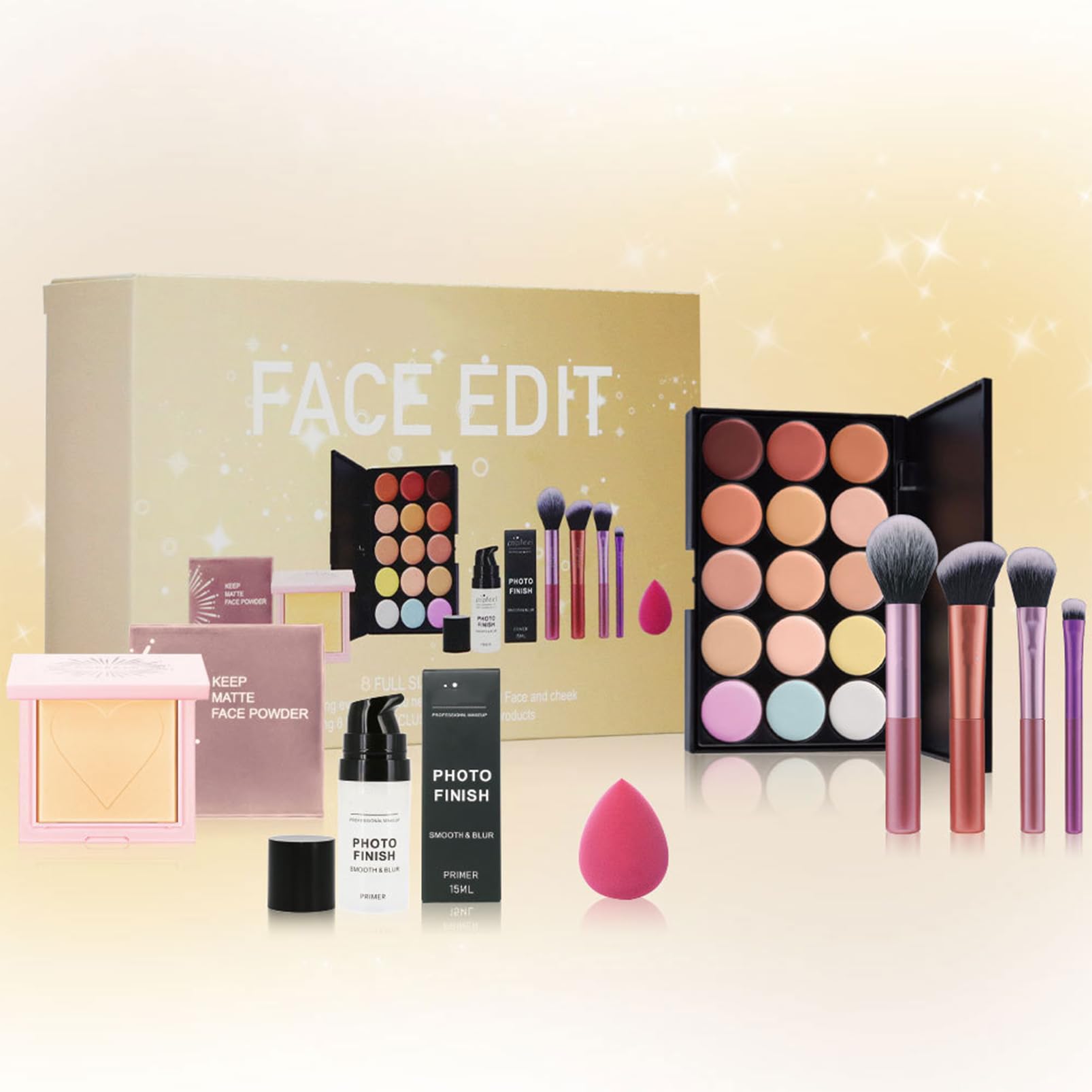 Make Up Set，Professional Makeup Set, All In One Make Up Set For Women, Make Up Kit Includes 15 Colors Concealer Palette，Face Pressed Pworder，Makeup Sponge，Smooth & Blur Primer，Makeup Brushes