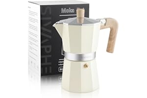 Sivaphe Aluminum Moka Pot 6 Espresso Cups, Percolator Espresso and Coffee Maker, Portable Stovetop Italian and Cuban Café Brewer for Home and Camping White