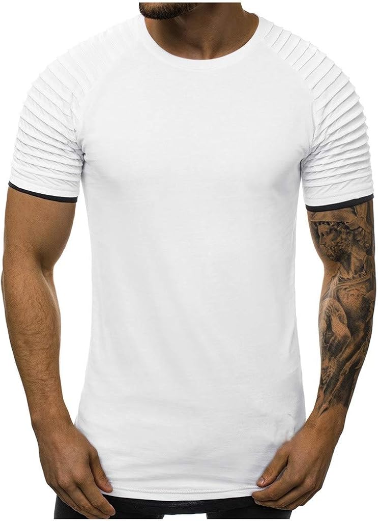 Mote Mens Clothes, MensFake Two Piece Pleats Gradient Pattern Casual Lapel Short Sleeve Shirt T-Shirt