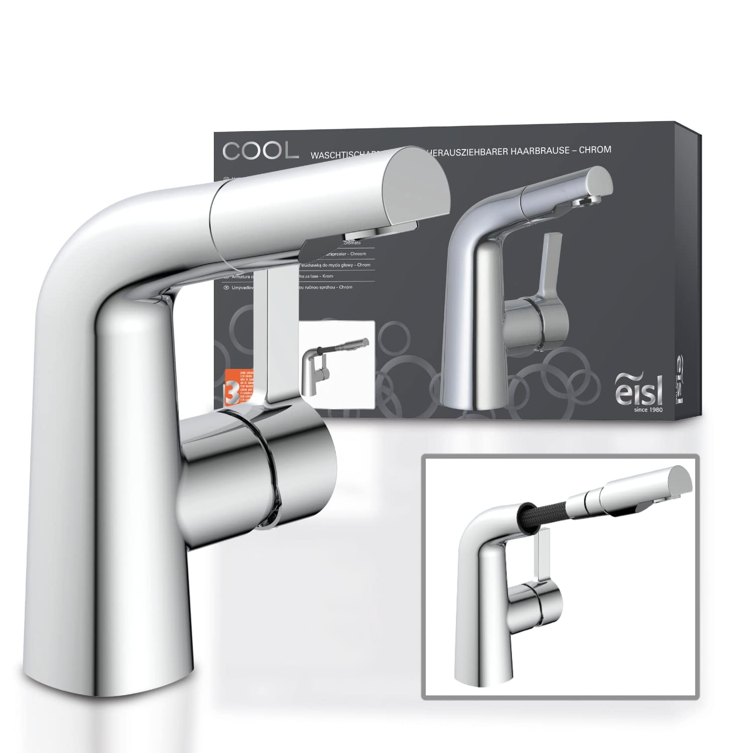 EISL Cool Washbasin Mixer Tap with Pull Out Shower Head for Hair Washing Water Saving Faucet Bathroom Chrome