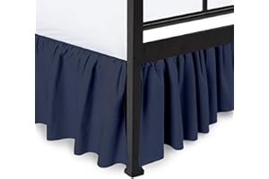 Peace Sleep Bedding - Ruffled Bed Skirt with Split Corners, Navy Blue, Queen 14 Inch Drop Bedskirt, Hotel Quality Brushed Microfiber Wrinkle Free Dust Ruffle Bed Skirt Queen Size