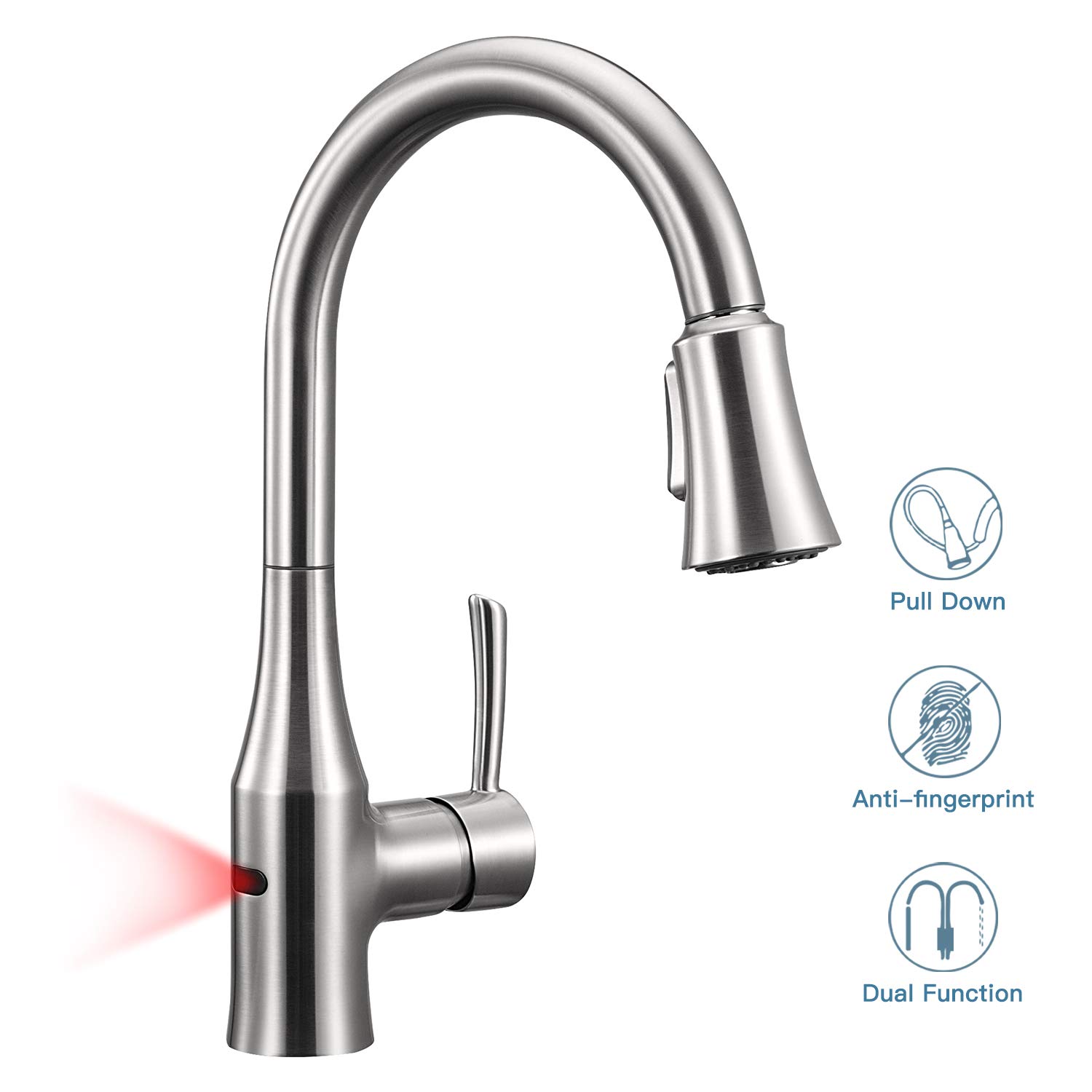 Automatic Sensor Stainless Steel Kitchen Sink Faucet anza touchless sensor kitchen sink dual function sprayer modern automatic high arc single handle faucet with pull out spray head spot stainless steel