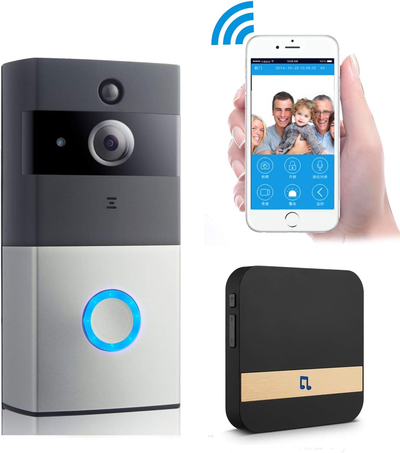 KUSSN Video Doorbell, 720P Security WiFi Camera with Chime, Night Version, Record Video, Two Way Audio, Motion Detective, Building 8G SD Card and Support Cloud Storage. (Buy Doorbell Sent Chime Free
