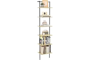 POBOMULI 6-Tier Ladder Shelf, 77 Inches Wall Mounted Ladder Bookshelf with Metal Frame, Wood Tall Open Storage Rack and Displ