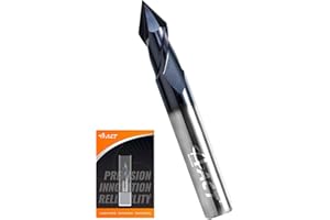 A ACT ACCU-CUT ACCUCUT Chamfer End Mill - 60 Degree, V Groove, 3/8” Carving Bits for Alloy Steel, Aluminum, Wood - I2DMS 2 Flute Carbide End Mill for Chamfering, Deburring, Spotting & Side Milling - AlTiN Coating