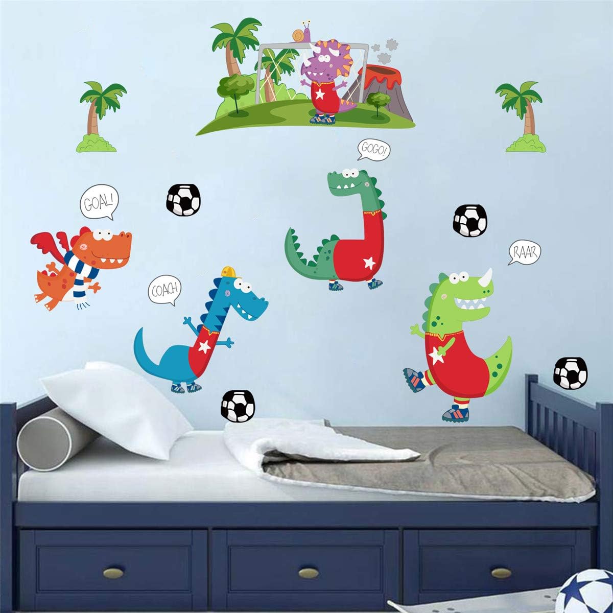 ufengke Cartoon Dinosaur Wall Stickers DIY Tree Football Wall Decals Art Decor for Kids Nursery Boys Bedroom Playroom - Image 3