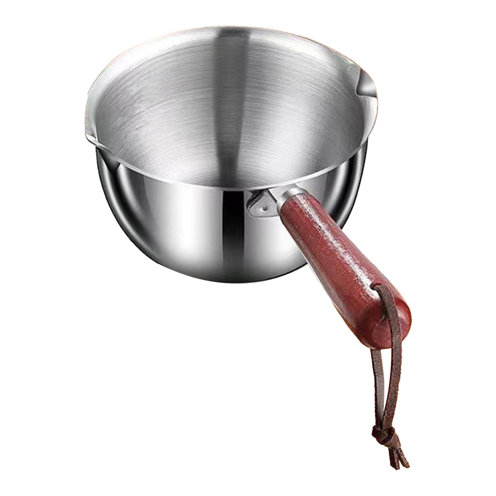 Mini Oil Warmer Pan,Stainless Steel Small Saucepan with Heat Resistand Wooden Handle and Dual Pour Spout Mini Oil Drizzling Chocolate Melting Pot Milk Warmer Pan