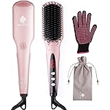 Enhanced Hair Straightener Heat Brush by MiroPure, 2-in-1 Ceramic Ionic Straightening Brush, Hot Comb with Anti-Scald Feature