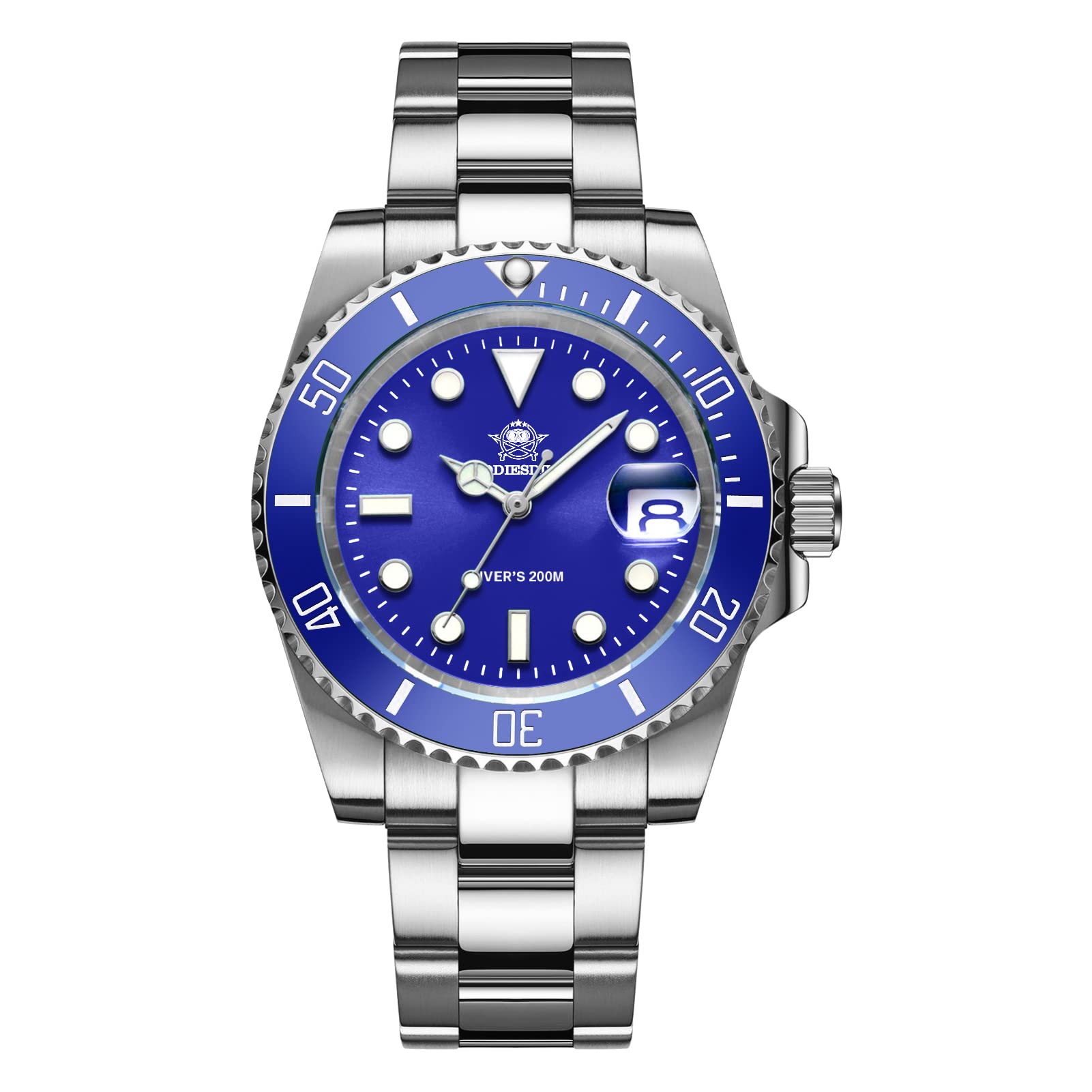 ADDIESDIVE 41mm Quartz Watches for Men Diver 200M Steel Watch with Stainless Steel Bracelet Blue dial