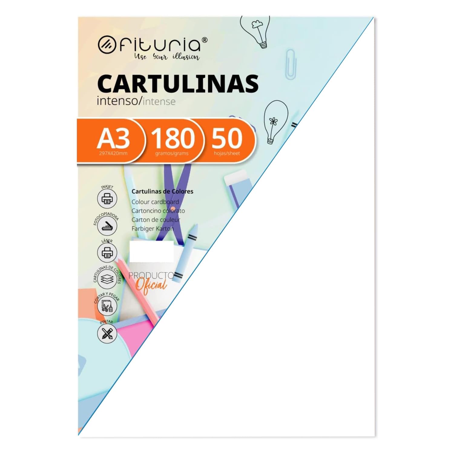 Pack of 50 White Cardboards Size A3 180g