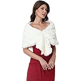 Velorique Long Women's Faux Fur Shawl Wrap, Cold Winter Warm Fur Stole Scarves Shawl Shrug Neck Warmer, Party Faux Fur Scarf
