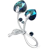 "Blue Enchantress" Crystal Brooch - Platinum Plated Elegant Flower & Butterfly Fashion Pin For Women