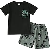WMHNEI Kid Boys Outfits Clothes Boy Coconut Tree Print Tee Drawstring Waist Summer Shorts Set