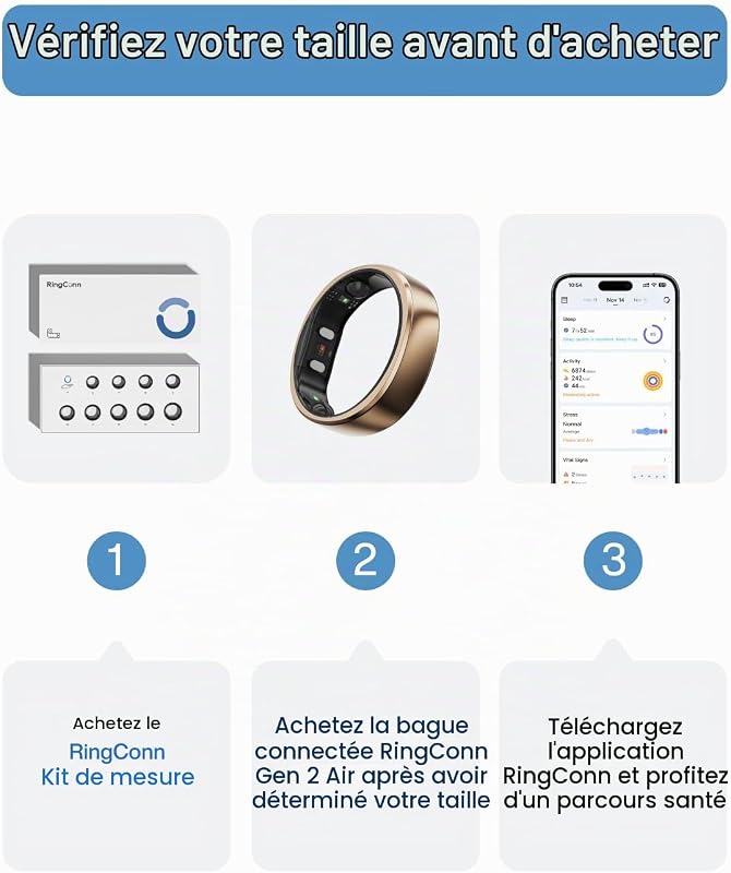 Gen 2 Air, Ultra-Fine Smart Ring avec IA, autonomie de 10 Jours