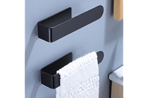 Taozun Hand Towel Bar Bathroom Towel Holder Black Single Towel Rack Self Adhesive Towel Ring Stainless Steel Towel Rail for Bathroom Kitchen, 2 Packs