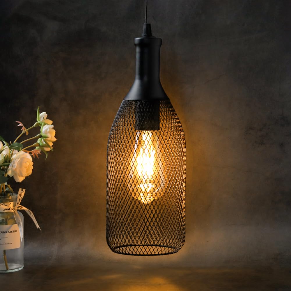 JHY DESIGN Pendant Lamp Battery Powered with 6-Hour Timer, Decorative Hanging Light Metal Cage Industrial Retro Chandelier for Bar Home Bedroom Coffee Hallway Pathway Balcony Xmas Gift