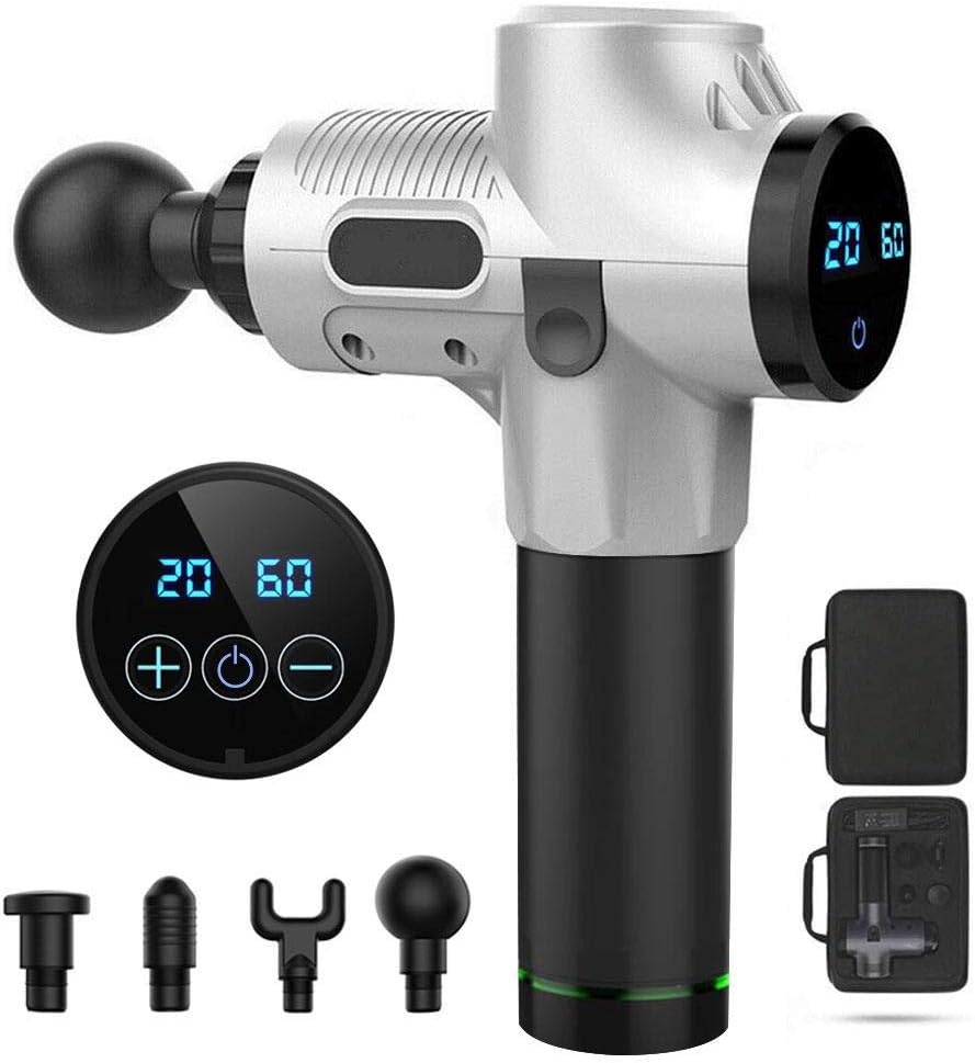 Massage Gun Fascia Gun,Deep Muscle Massage Stimulation Stiffness Soreness Relief Percussion Therapy Massage Gun with HD LCD Display Four Massage Heads