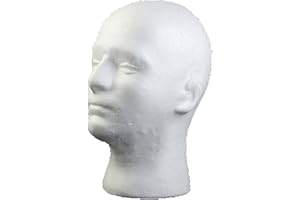 Bluelans Male Styrofoam Mannequin Head, White Foam Wig Head Display, Styrofoam Foam Mannequin Wig Head Stand Model Foam Head for Hats Wigs Sunglasses Halloween Decoration (White-Male)