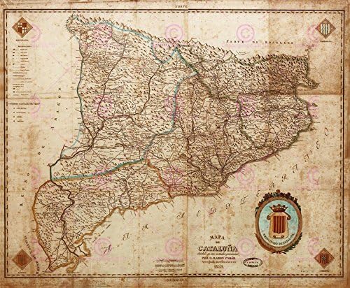 MAP ANTIQUE INDAR 1859 CATALONIA BARCELONA OLD LARGE REPRO POSTER PRINT PAM0941
