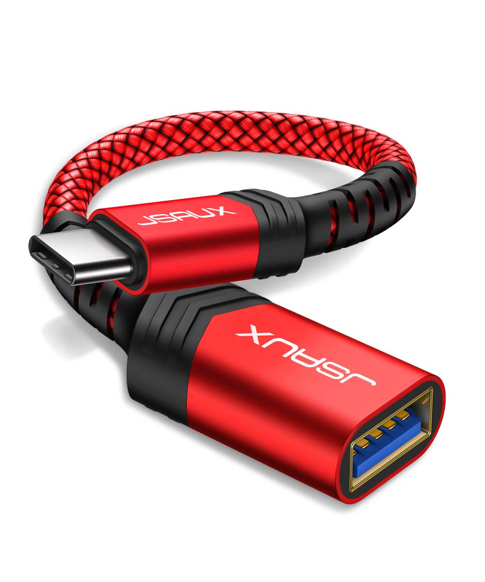 USB C to USB Adapter, JSAUX [0.5ft 2 Pack] Type C 3.0 OTG Cable On The Go Type C Male to USB A Female Adapter Compatible with MacBook Pro 2018 2017,Samsung Galaxy S20 S20+ Ultra S8 S9 Note 10 -Red