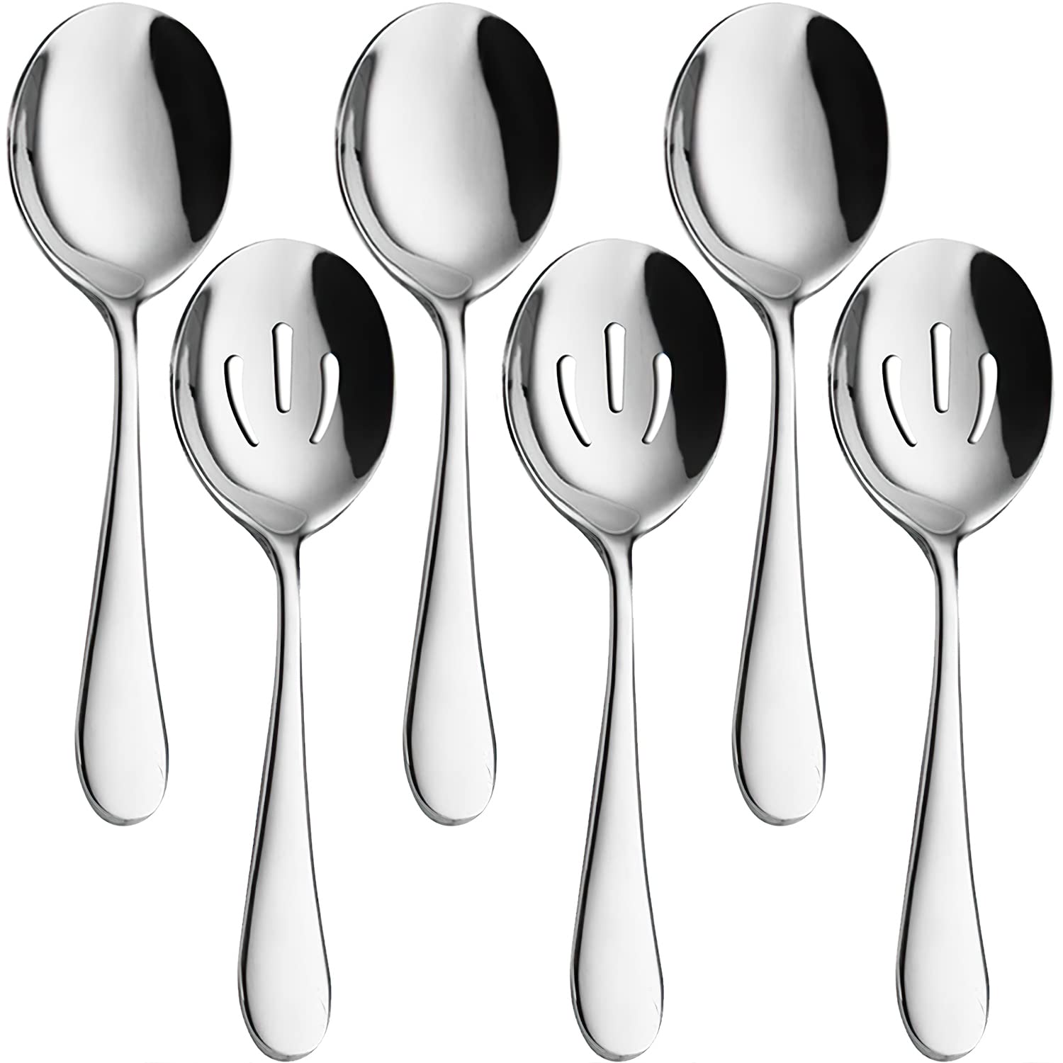 AOOSY Serving Spoons Set,3 x Serving Spoon,3 x Slotted Spoons, 8.7 inches Large Stainless Steel Skimmer 6 Pieces Soup Spoons Set Can Banquet Cooking for Parties Restaurant