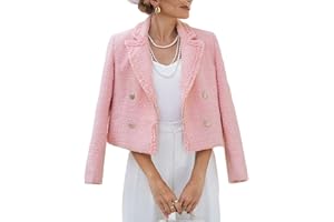 Mina Self 2025 Women's Fall Winter Tweed Blazer Fashion Warm Fully-Lined Elegant Casual Double-Breasted Jacket with Pockets