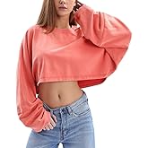 Amazhiyu Womens Washed High Cropped Sweatshirt Pullover Crew Neck Fall Crop Top