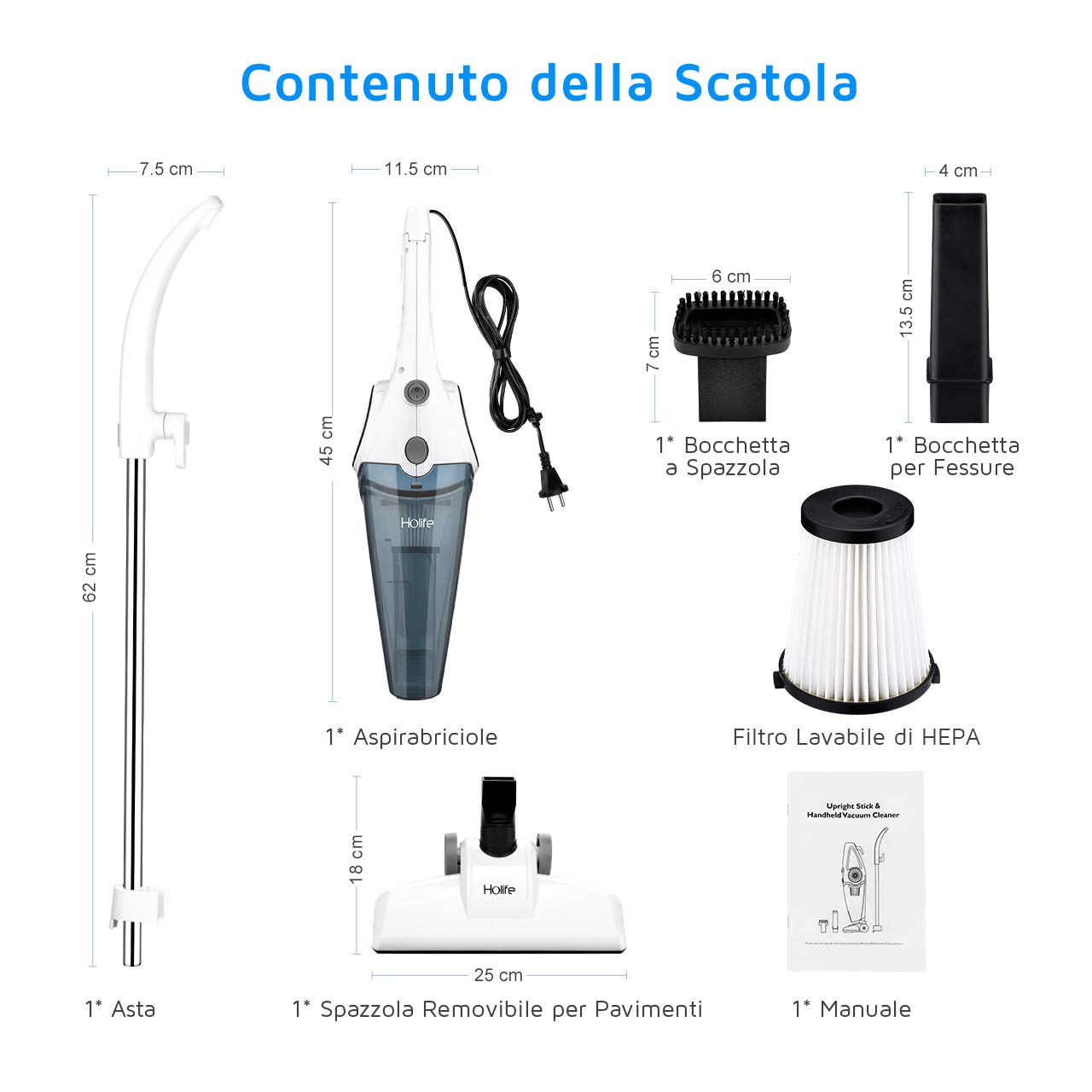 con Cavo 5m Facile da Trasportare con Filtro HEPA Ideale per Casa Leggero Holife  Scopa Elettrica 12KPA 2 in 1 Aspirapolvere Verticale/Aspirabriciole Scope  elettriche Aspirapolvere berjaya.edu.my
