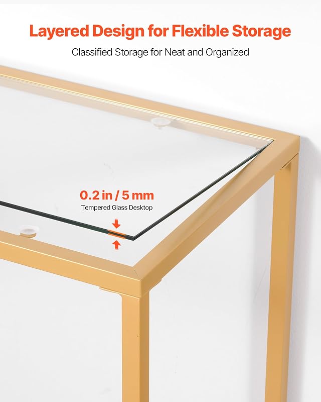 2-stufiger Konsolentisch moderner rechteckiger Flurtisch (107 x 35,4 x 75,5 cm) mit Platte aus gehärtetem Glas, Sofa-Beistelltisch mit Kippschutz für Wohnzimmer Flur Eingangsbereich Foyer