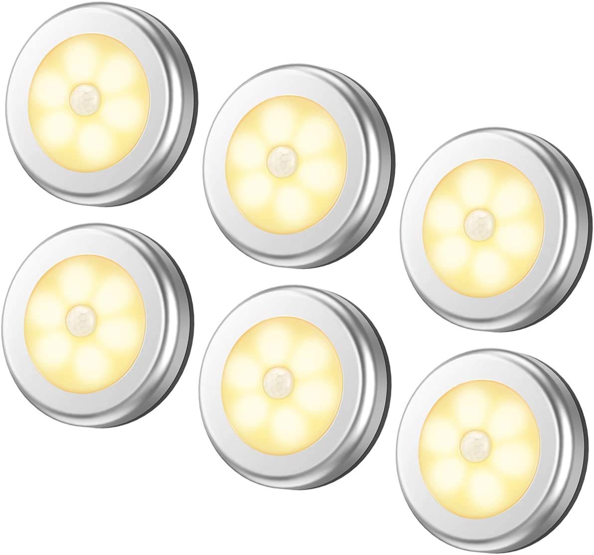 infinitoo Night Light LED Motion Sensor Light, Cordless Battery-Powered Stick-Anywhere Puck Light for Hallway, Bathroom, Bedroom, Kitchen (Warm White - 6 pack)