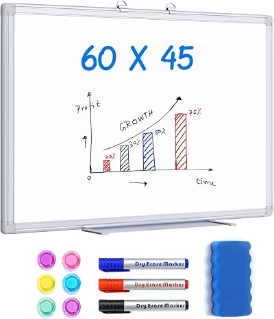 Maxtek Magnetic Whiteboard 60 x 45 cm with Markers Magnets Eraser