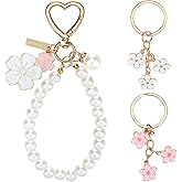 PEOVLVN 3 Pcs Pearl Keychain Charms, Cute Keychains for Women Purse Charms Keychain Wristlet Keyring for Women Girls Purse Bag Backpack Car Accessories