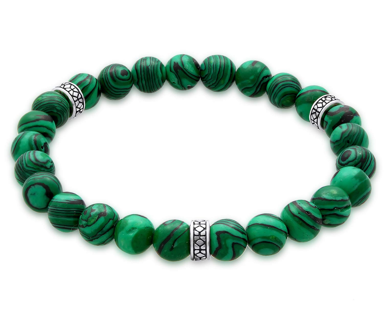 Kuzzoi Men's Bracelet with Green Malachite Gemstone Beads and Beads in 925 Sterling Silver, Yoga Bracelet, Energy Bracelet