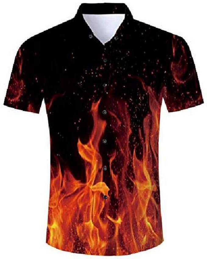 Amazon.com: 21Grams Men's 3D Fire Shirts Fire Flame Beech Polo Holiday Smoke Blouse BBQ Summer 
