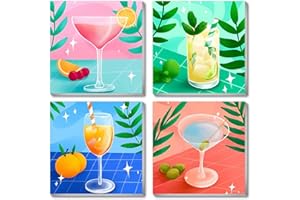 CANRICHSHOP 4 Framed Vintage DIY Paint by Numbers Kit for Adults Beginner,Retro Cocktail Easy Painting by Number with Canvas,Acrylic Paint Kit Arts and Crafts for Adults for Decor 8x8inch