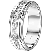 SweetJew Mens Moissanite Wedding Band 925 Sterling Silver White Gold Plated with 14 Round Cut Lab Created Stones D Color VVS1 Clarity Promise Ring for Him Size 7-14
