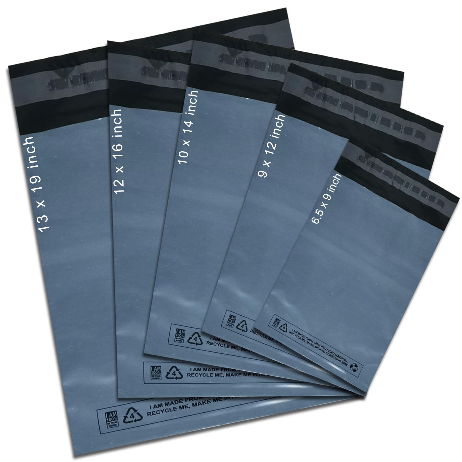 50 Mixed Size Grey Parcel Postage Bags (5 Sizes) - Strong Self Seal Mailing Polythene Bags for Shipping, Posting & Delivery - Waterproof Poly Packaging Postal Bag