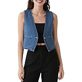 Women's Denim Sleeveless Vest for women, Casual V Neck, Button Front with Pockets for Summer