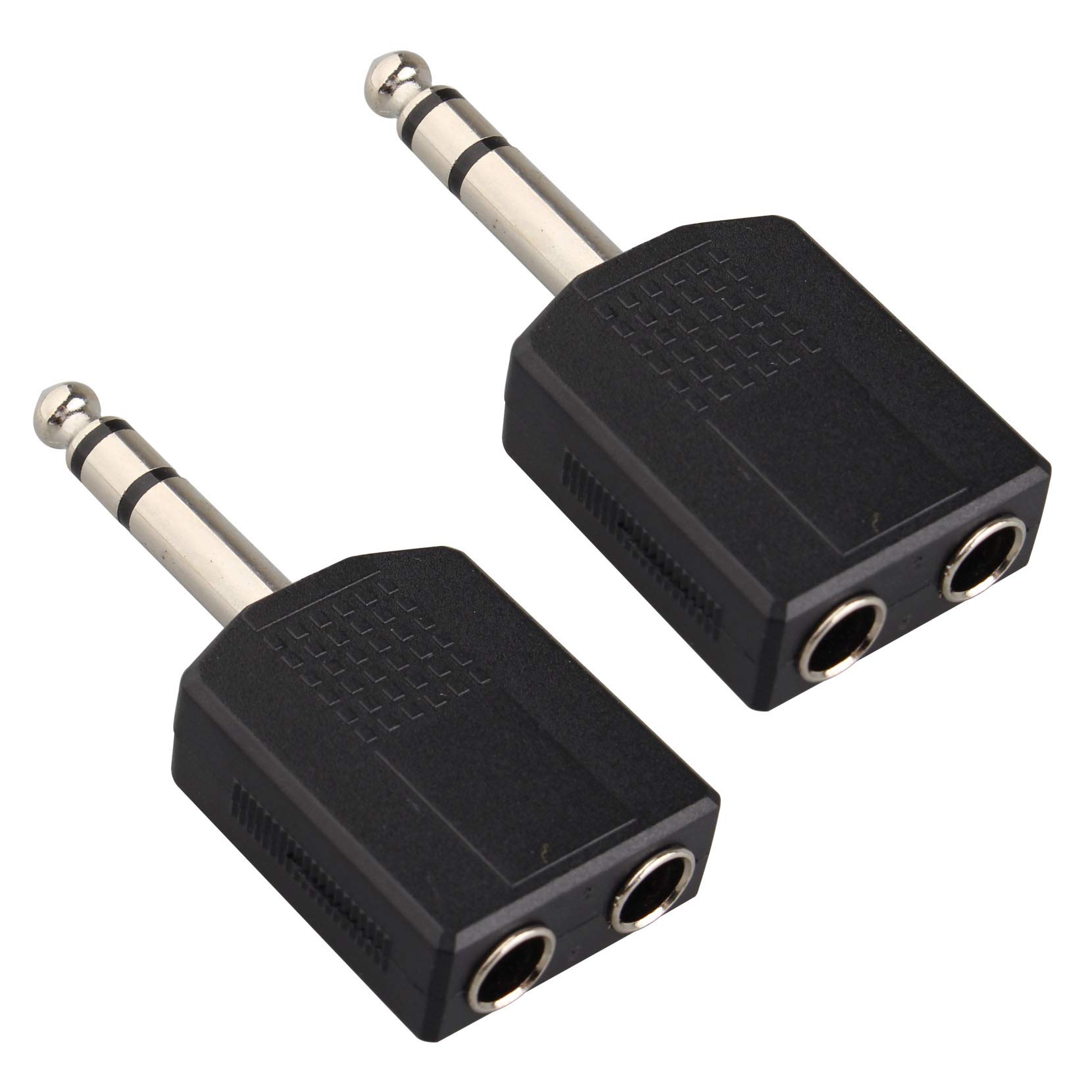 Jopto 2PCS 6.35mm 1/4 inch Mono Jack Plug to Twin 6.35mm 1/4 inch Jack Socket Splitter Professional Nickel Plated Stereo Adapter Dual Splitter 6.35mm Adapter Two-Channel Audio Black for Microphone