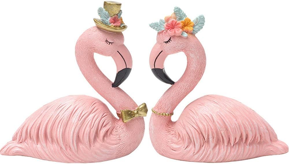 MissLytton Small Swan Figurine Wedding Cake Topper, Pair Pink Resin Swan Love Couple Statues Set with Gold Crown for Birthday Party Cake Decoration Home Decor Engagement Gift