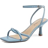 AIUNIIND Women's Sandals Square Open Toe Kitten Heels Strappy Ankle Strap Sandals for Women Comfort Dress Party Shoes