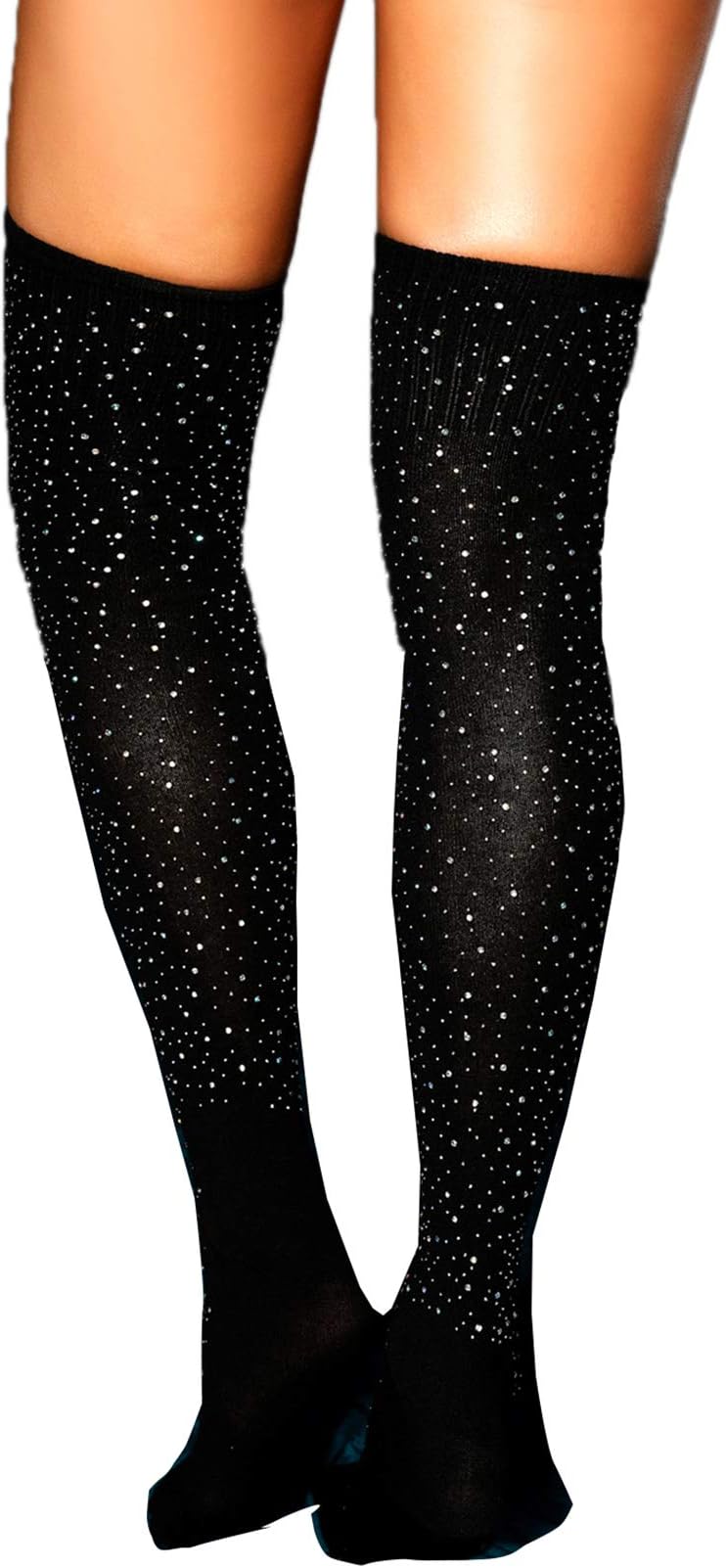 MISSGGBOND Womens Fashion Rhinestone Over the Knee High Stockings Sexy Triple Stripes Thigh High Socks