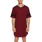 Ekouaer Men's Nightshirt Comfy Nightwear Big&Tall V Neck Short Sleeve Soft Loose Pajama Sleep Shirt
