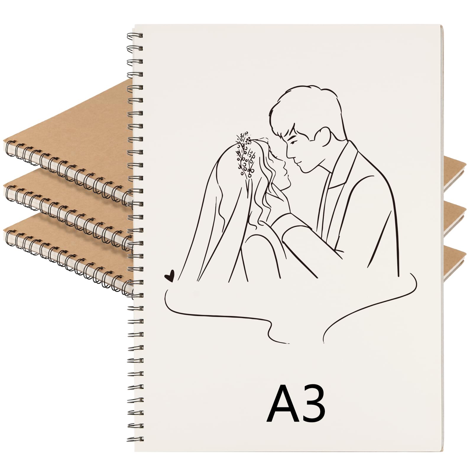 KOHAND 3 Pack A3 Sketchbook, 160 gsm Kraft Cover Spiral Bound Notebook Sketch Pad, 30 Sheets/60 Pages Blank Paper Sketchbook for Sketching, Scrapbooking, 420 x 297mm