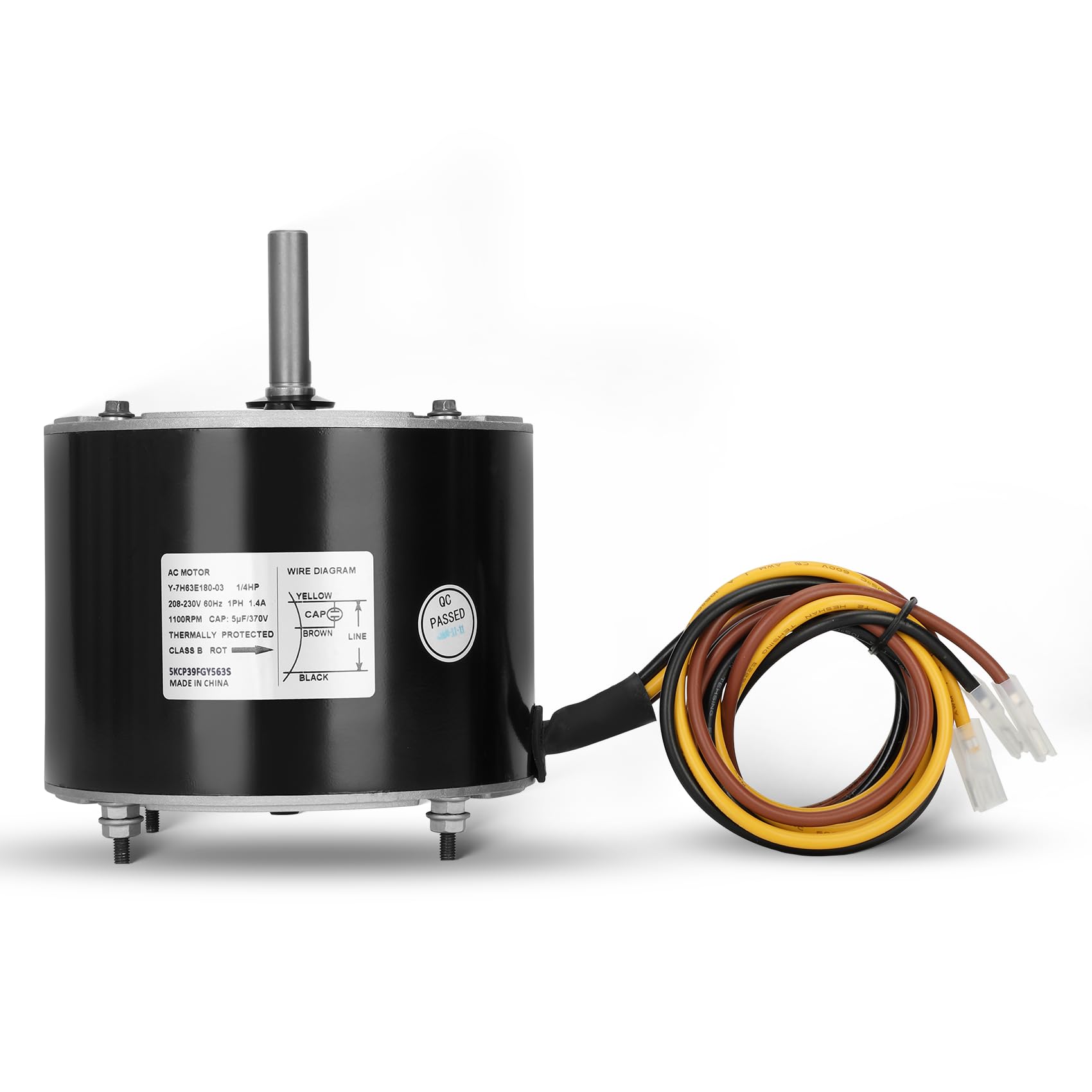Photo 1 of 5KCP39FGY563S Condenser Fan Motor Replacement for GE, Carrier, Bryant, Payne, 1/4 HP, 1100 RPM, 208/230V, Y7S623C835L HB39GQ230 HB39GQ230A HC39GQ230 K55HXAJL-4102 5KCP39FGU997AS 5KCP39FGY563S
