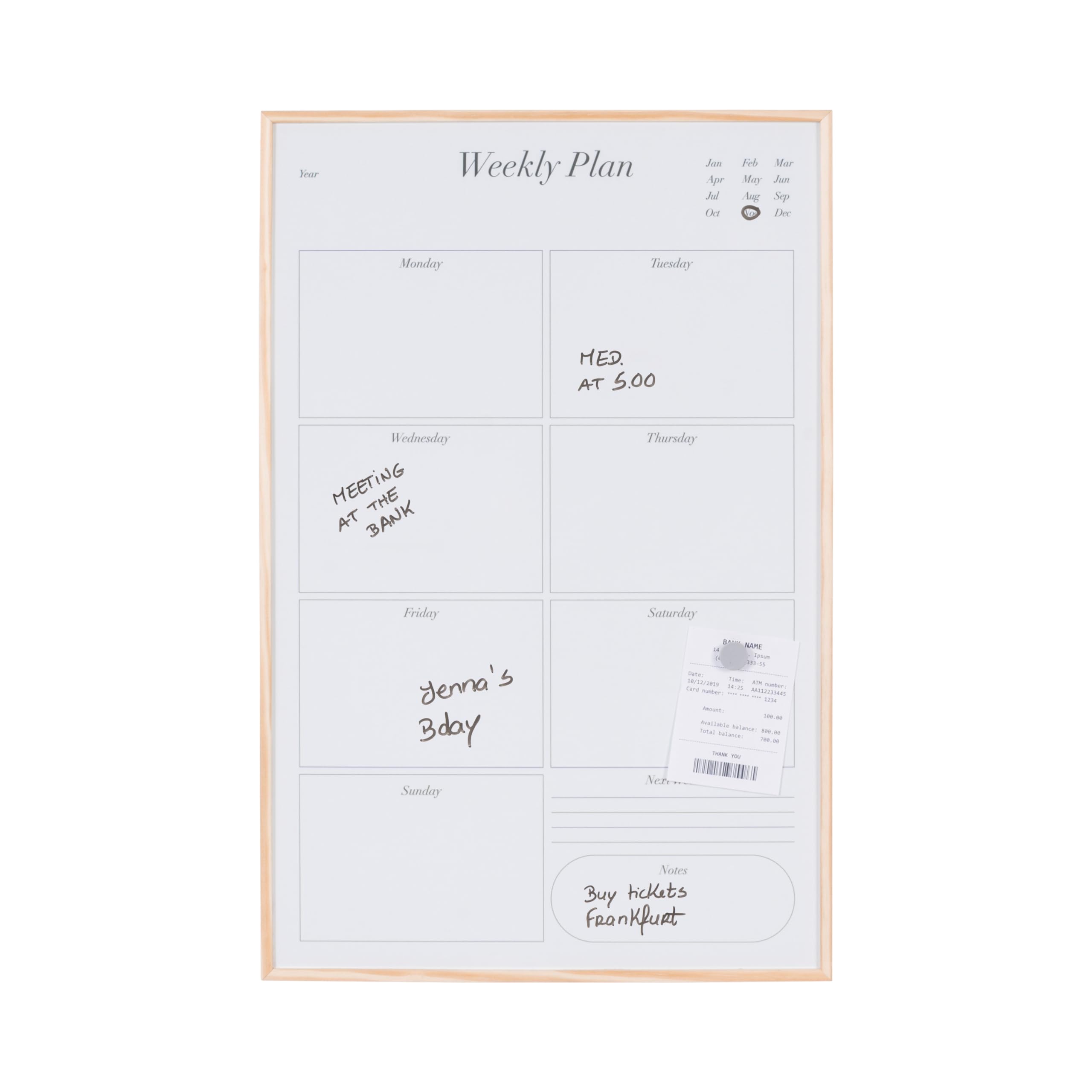 Bi-Office Earth New Basic Magnetic Weekly Magnetic Planner Board, 38,5x58,5cm, Printed Lacquered Steel Surface, PEFC Pine Frame