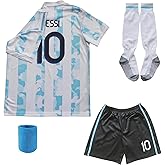 ORGBRAIN 2021 Argentina Home Copa-American #10 Kids Soccer Jersey & Shorts Set Youth Sizes